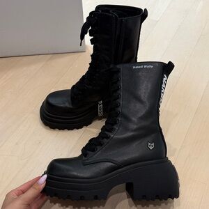 Naked Wolfe Black Lace-Up Platform Combat Boots